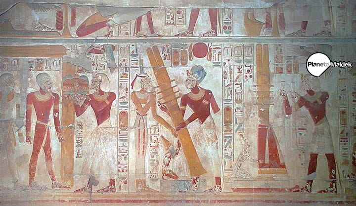 El ritual de «Levantar el pilar Dyed» en el Salón de Osiris, Templo de Seti 1, Egipto