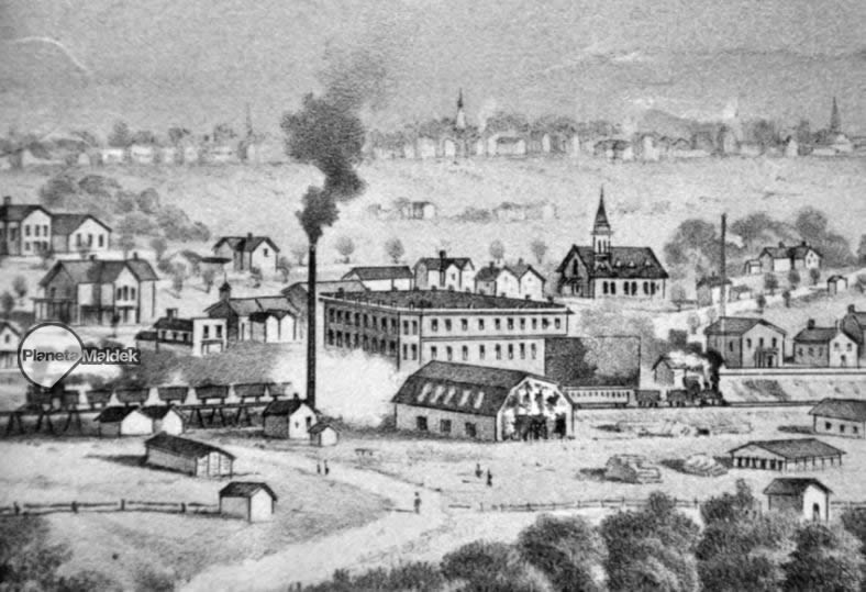 Representación artística de 1881 de la ciudad de Sayre en Pensilvania por John Moray
