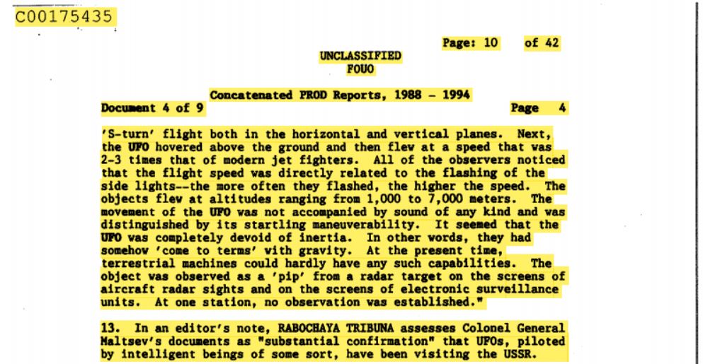 Extractos del documento informativo de la CIA