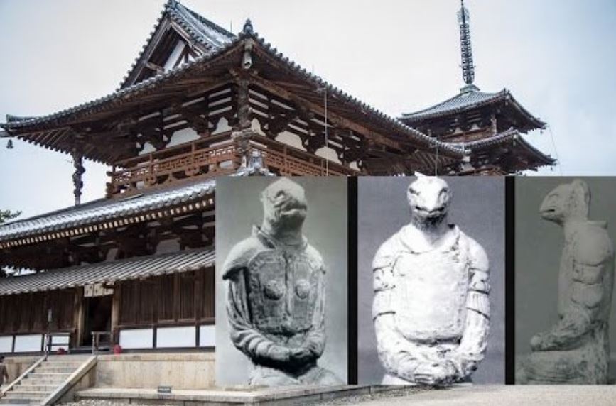 Templo de Hōryū-ji Nara y la estatua de aspecto reptil.