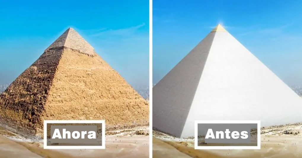 Las cimas de las antiguas pirámides egipcias, específicamente los remates conocidos como piramidiones, a menudo estaban cubiertos de oro o de materiales chapados en oro.